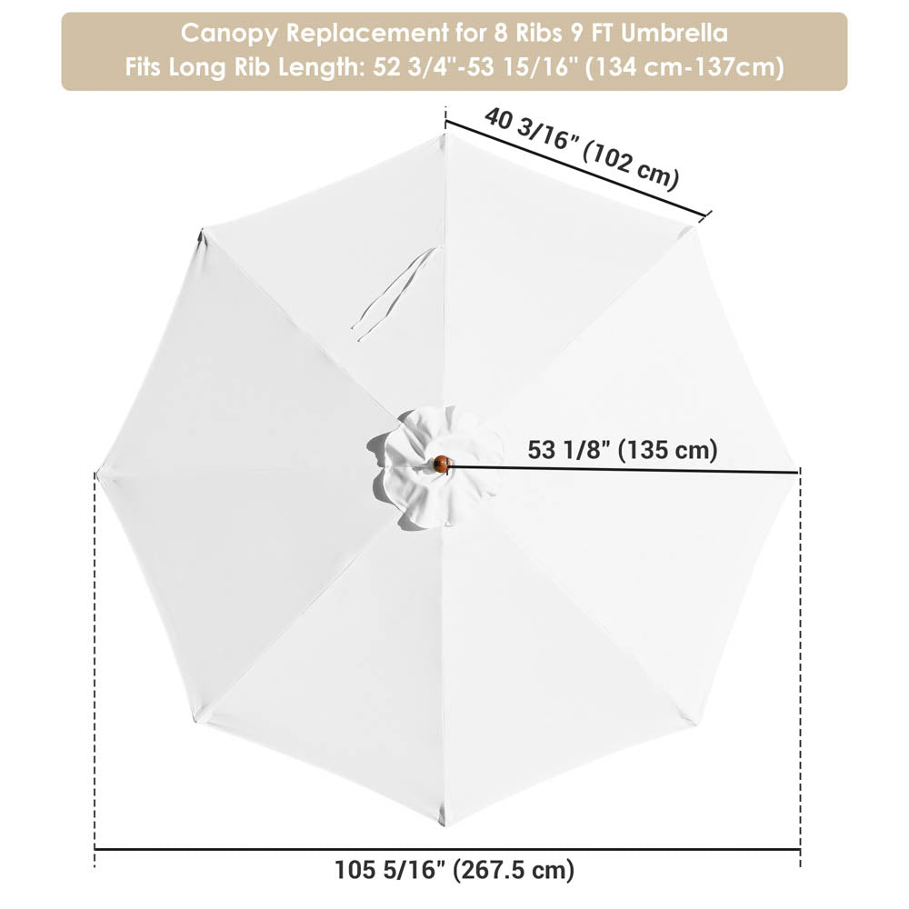 Yescom 9' 8-Rib Outdoor Market Umbrella Replacement Canopy, White Image