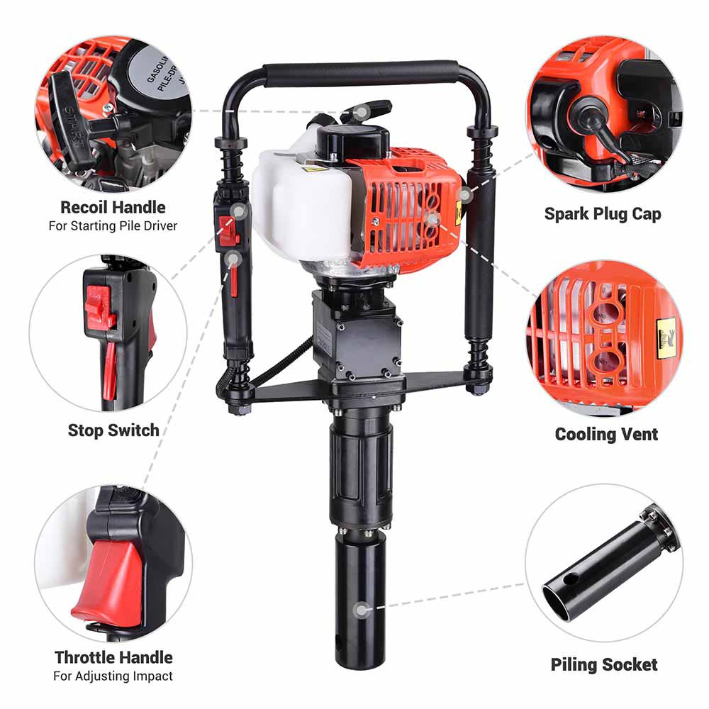 Yescom 900W 32.7cc 2-stroke T-Posts Gas Powered Petrol Pile Driver w/ EPA Image