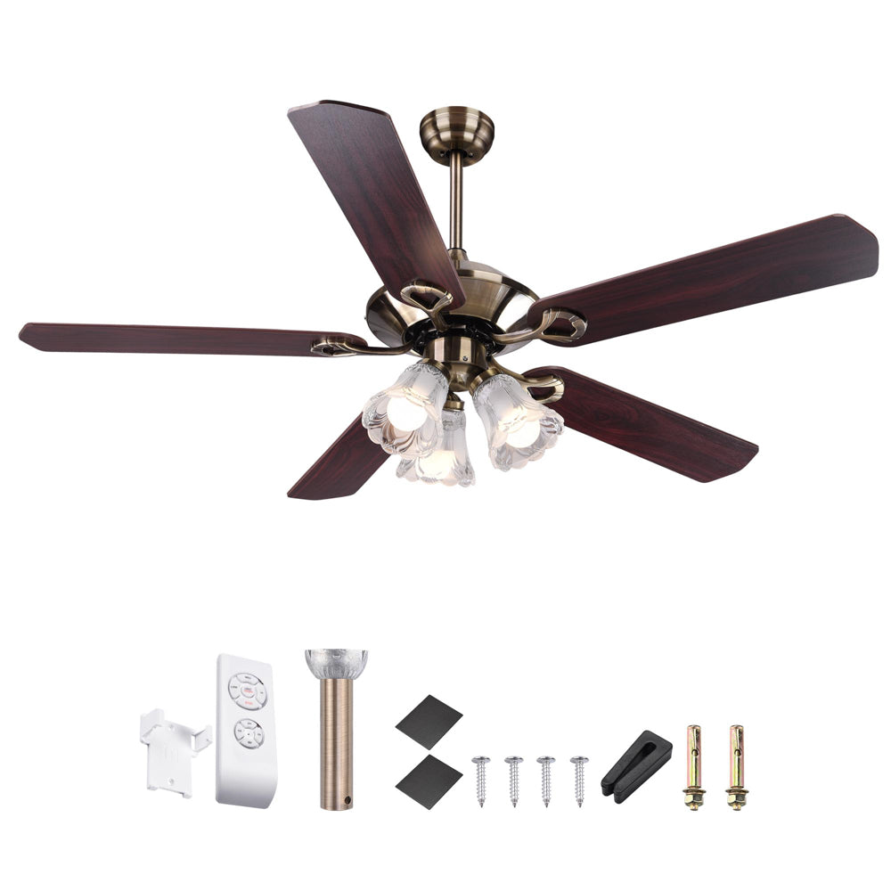 Yescom 51" Ceiling Fan w/ 3 Lights Remote Reversible 5-Blade Bronze Image