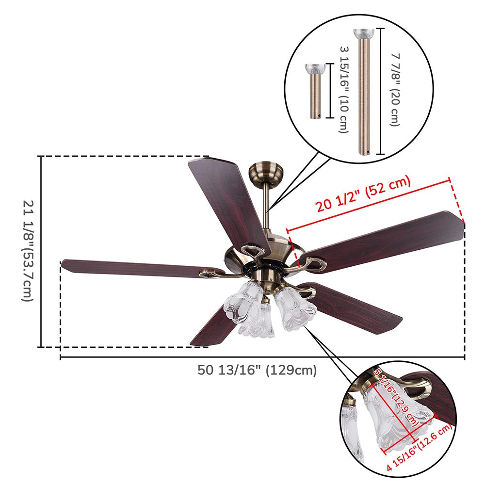 Yescom 51" Ceiling Fan w/ 3 Lights Remote Reversible 5-Blade Bronze Image