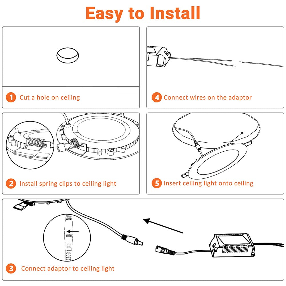 Yescom SMD LED Recessed Ceiling Light with Driver, 6-Pack 12W Image