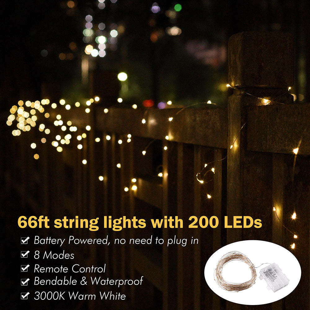 Yescom Copper String Light Christmas Lights Battery Powered 66ft Image