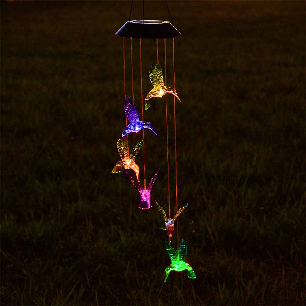 Yescom Solar LED Wind Chime Color Changing Decor Light Hummingbird Image