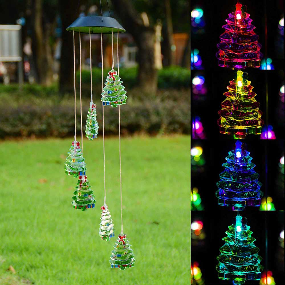 Yescom Solar LED Wind Chime Color Changing Decor Light Christmas Tree Image