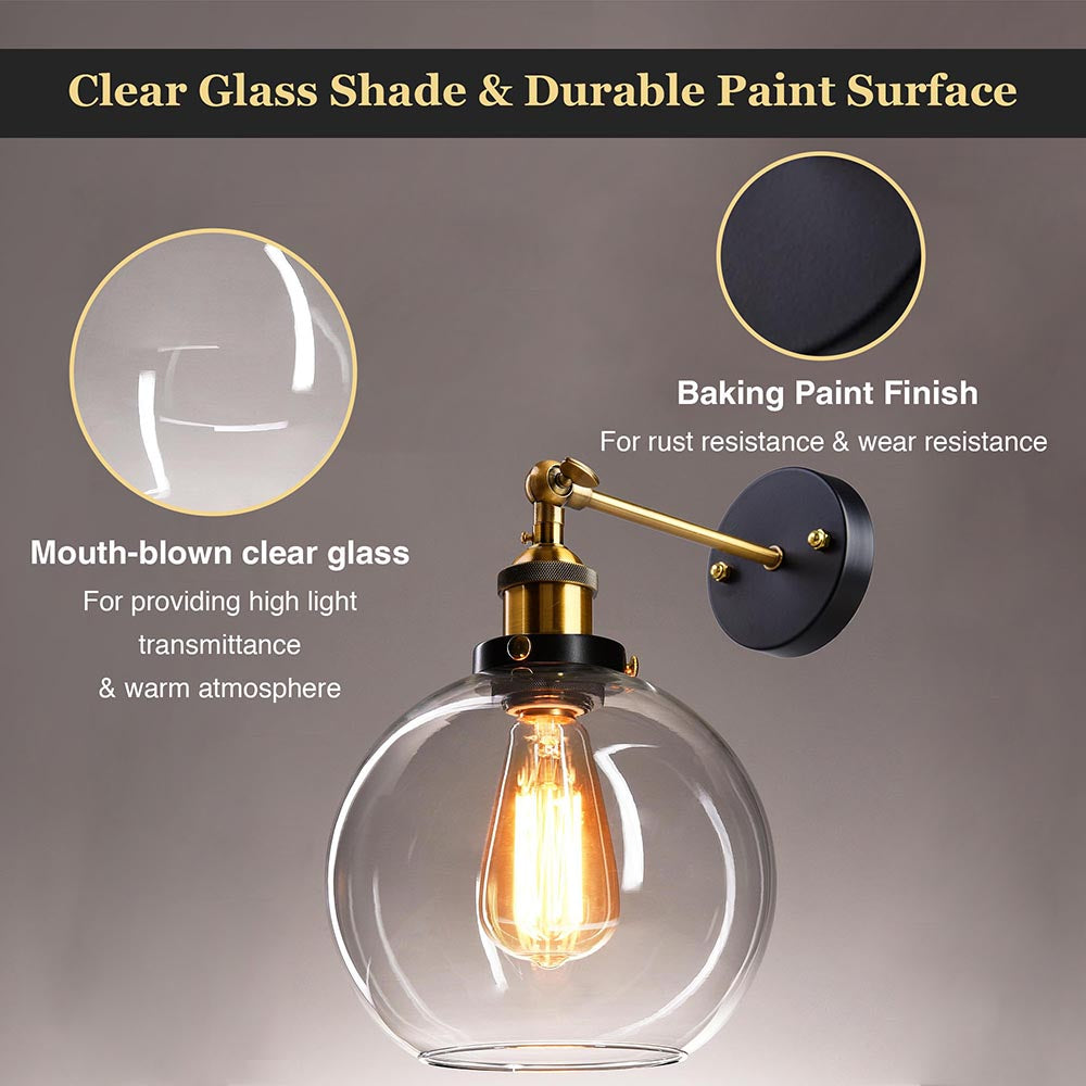 Yescom 8 in Vintage Clear Glass Globe Shade Wall Lamp 1 Light Image