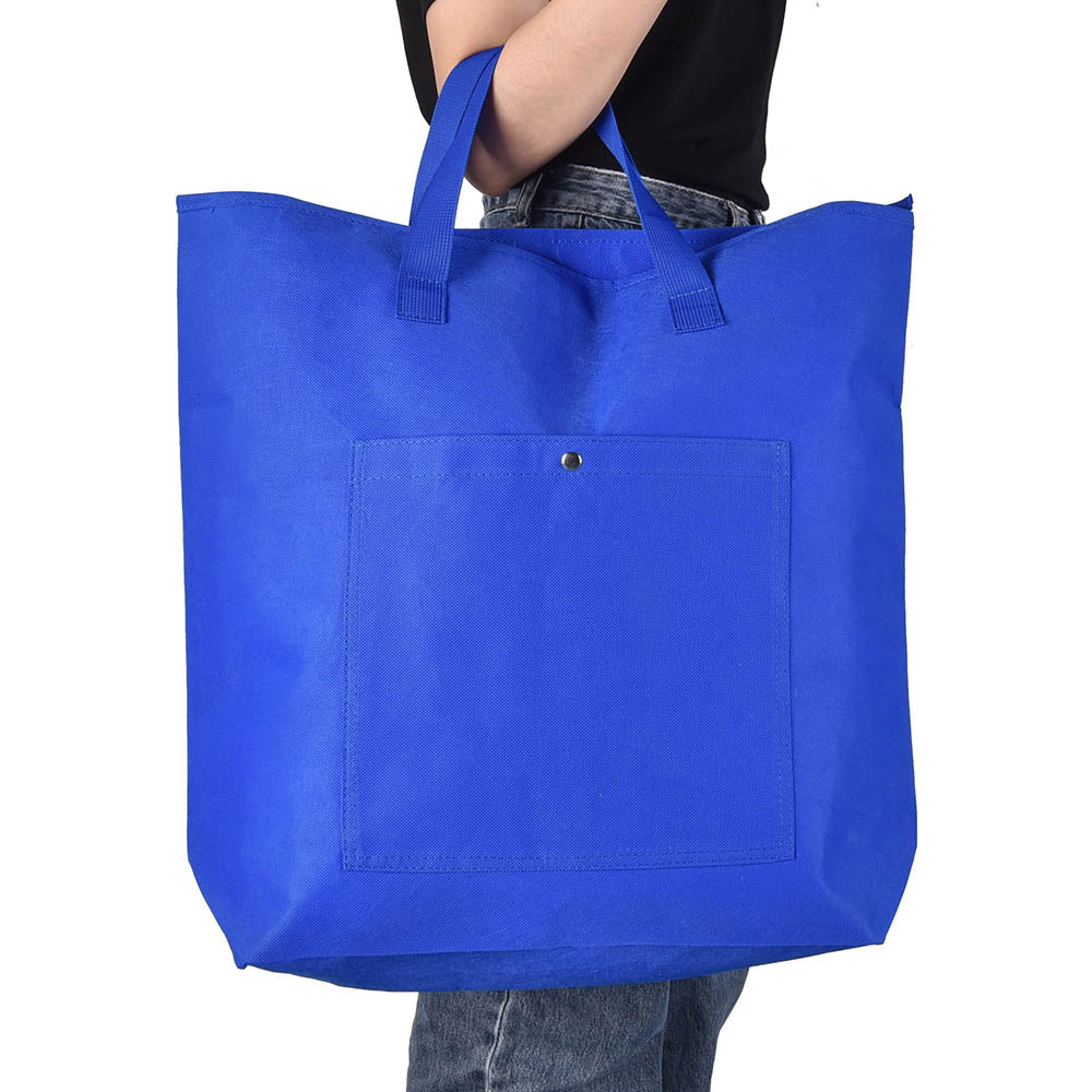 Yescom Reusable Tote Bag with Handles and Zipper Blue Polyester Image