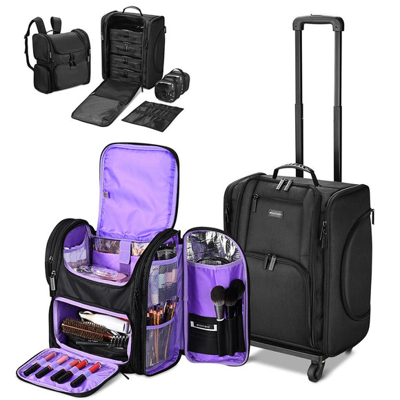 Yescom 2in1 Rolling Makeup Case with Backpack Detach Trolley Image