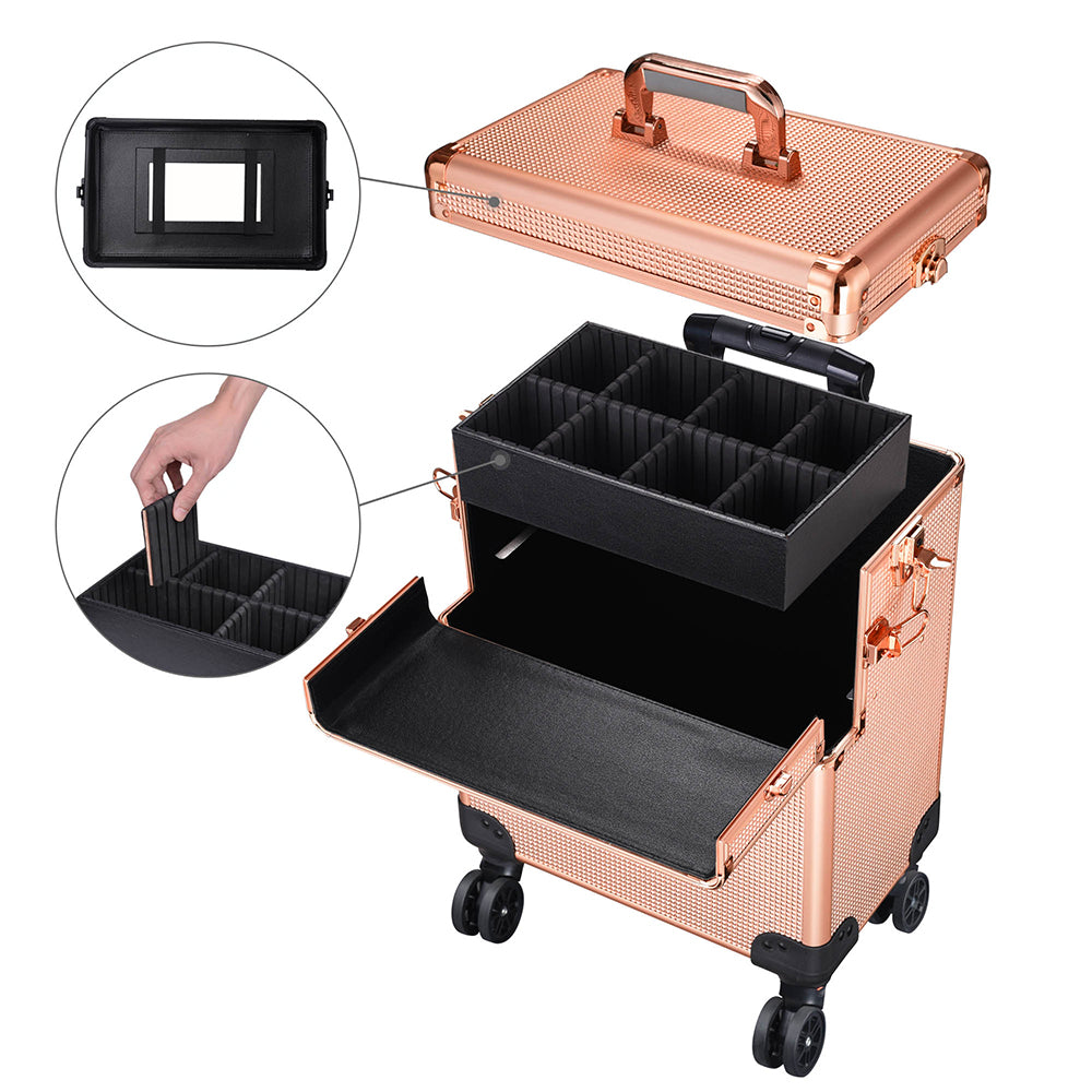 Yescom 2in1 Rolling Makeup Artist Case Lockable 4-Wheel Image