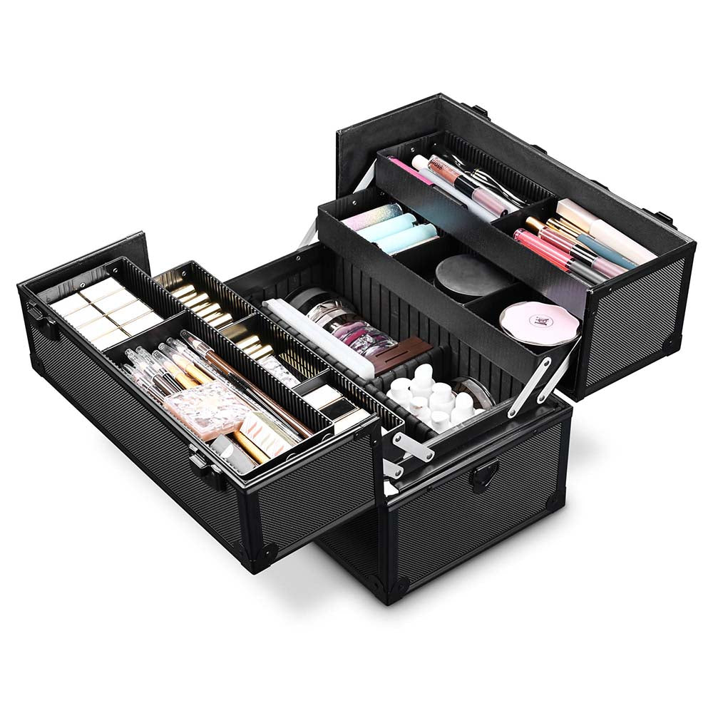 Yescom Aluminum Train Cosmetic Makeup Case Black Portable ABS Image