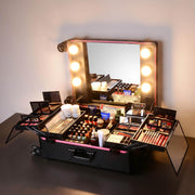 Yescom Rolling Studio Makeup Case with Lighted Mirror & Legs, XL Image