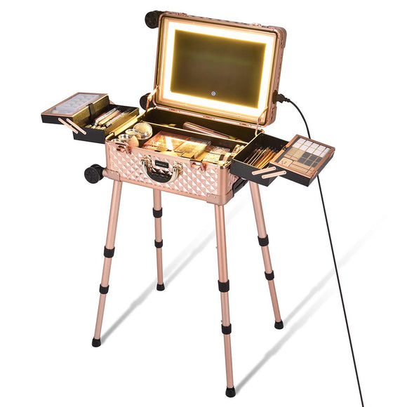 Yescom Rolling Studio Makeup Case with Lighted Mirror & Legs, L Image