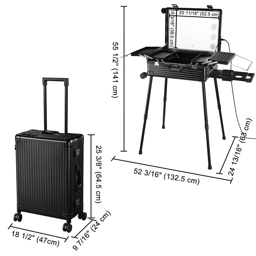 Yescom Rolling Makeup Case with Lighted Mirror & Legs 26 inch Image