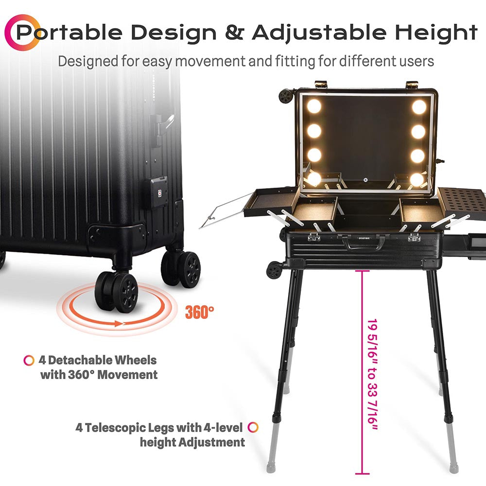 Yescom Rolling Makeup Case with Lighted Mirror & Legs 26 inch Image