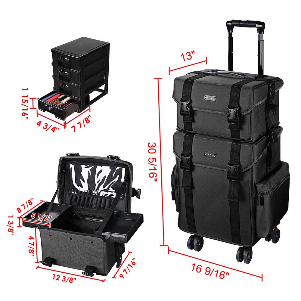 Yescom 2 in 1 Rolling Makeup Suitcase with Drawers Nylon Image