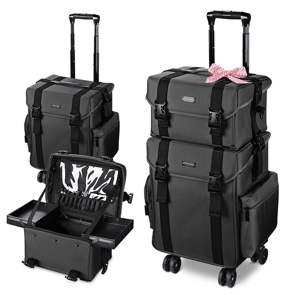 Yescom 2 in 1 Rolling Makeup Suitcase with Drawers Nylon, Black Image