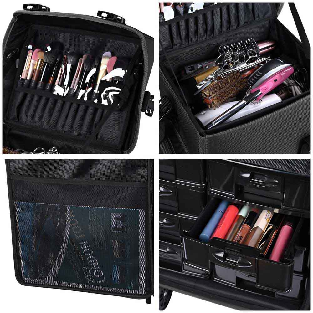 Yescom 2 in 1 Rolling Makeup Suitcase with Drawers Nylon Image