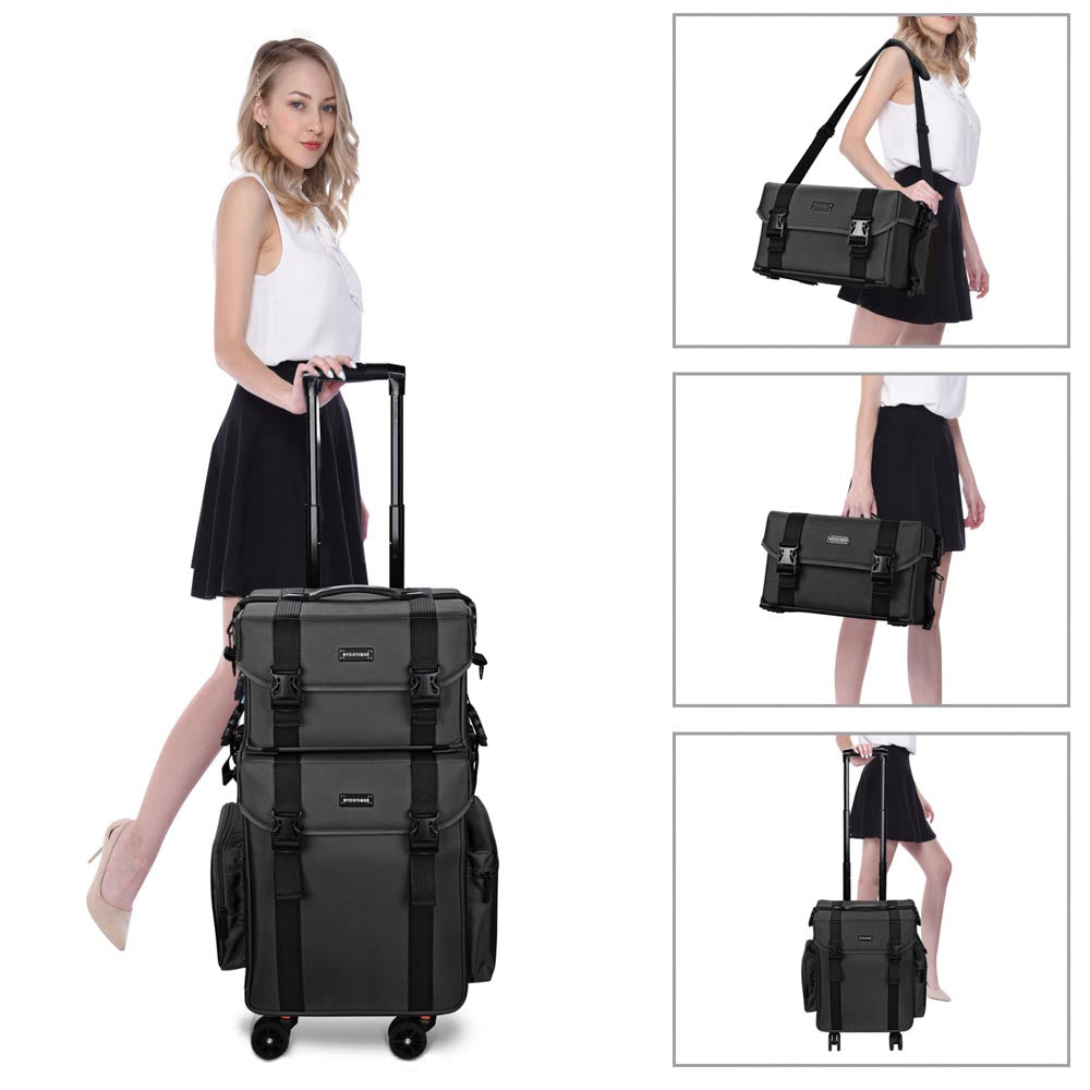 Yescom 2 in 1 Rolling Makeup Suitcase with Drawers Nylon Image