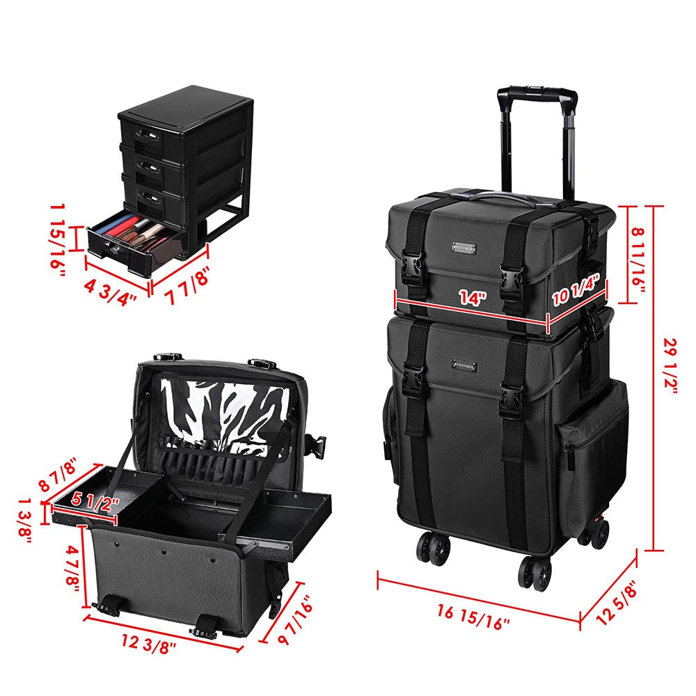 Yescom 2 in 1 Rolling Makeup Suitcase with Drawers Nylon Image