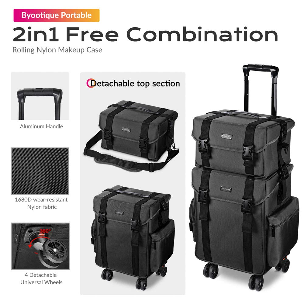 Yescom 2 in 1 Rolling Makeup Suitcase with Drawers Nylon Image