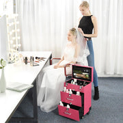 Yescom Pink Rolling Makeup Case with Drawers Nail Artist Image