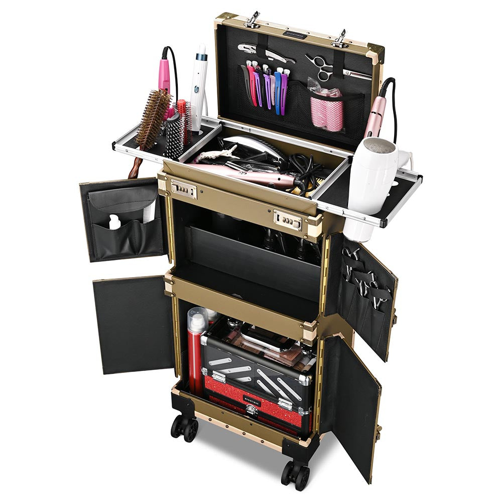 Yescom XLarge Rolling Makeup Lockable Hair Stylist Train Case Image