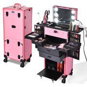 Yescom Professional Artist Rolling Makeup Case w/ Light & Mirror, Pink Image