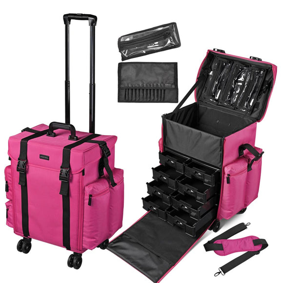 Yescom Rolling Makeup Suitcase with Drawers Nylon Image