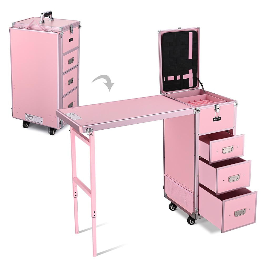 Yescom Makeup Artist Nail Tech Travel Case Workstation (Lefty & Righty) Pink Image