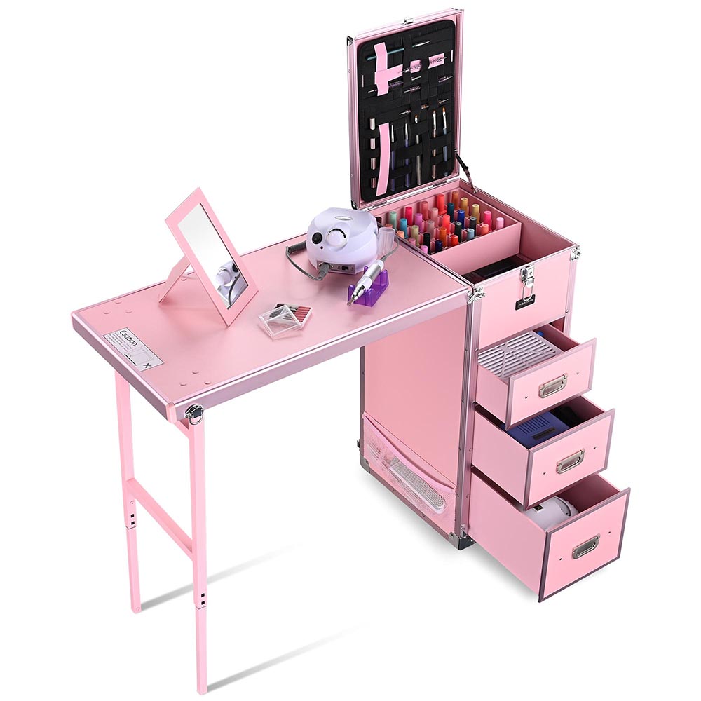 Yescom Makeup Artist Nail Tech Travel Case Workstation (Lefty & Righty) Pink Image