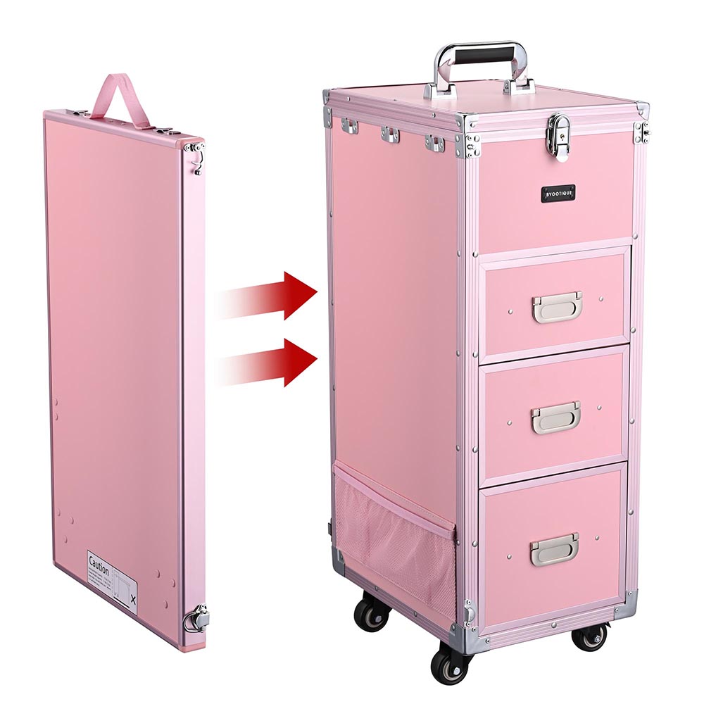 Yescom Makeup Artist Nail Tech Travel Case Workstation (Lefty & Righty) Pink Image