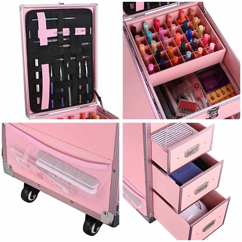 Yescom Makeup Artist Nail Tech Travel Case Workstation (Lefty & Righty) Pink Image