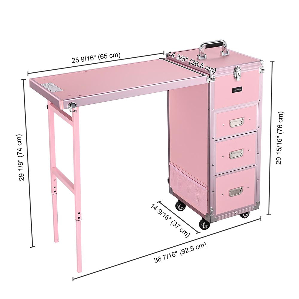 Yescom Makeup Artist Nail Tech Travel Case Workstation (Lefty & Righty) Pink Image