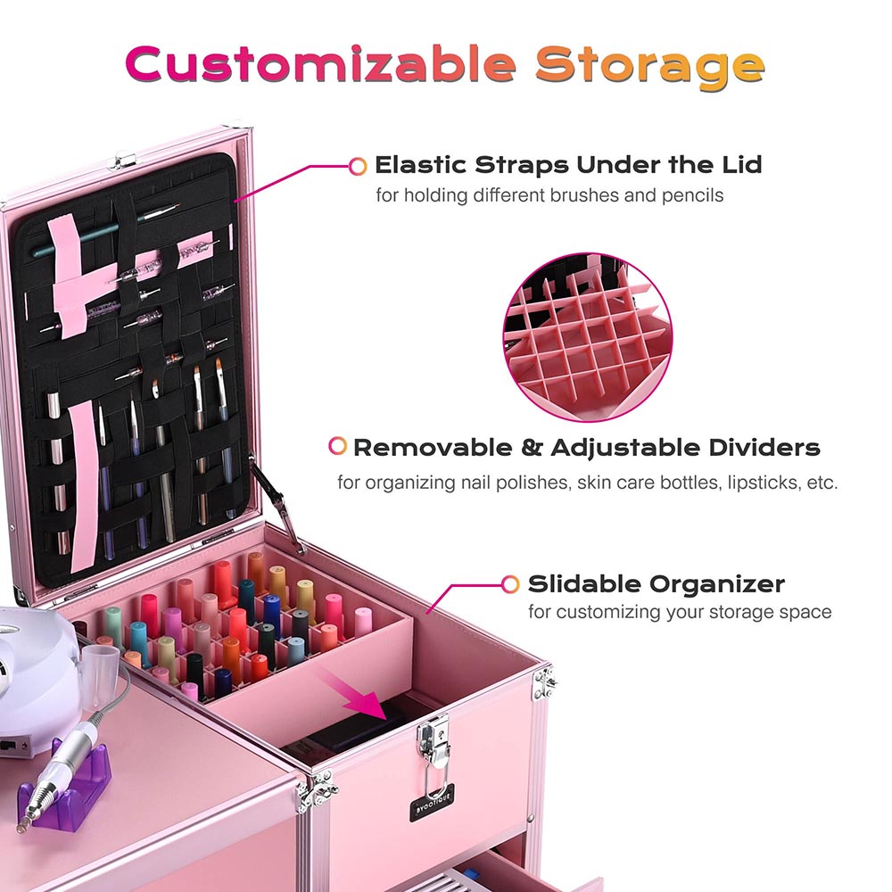 Yescom Makeup Artist Nail Tech Travel Case Workstation (Lefty & Righty) Pink Image