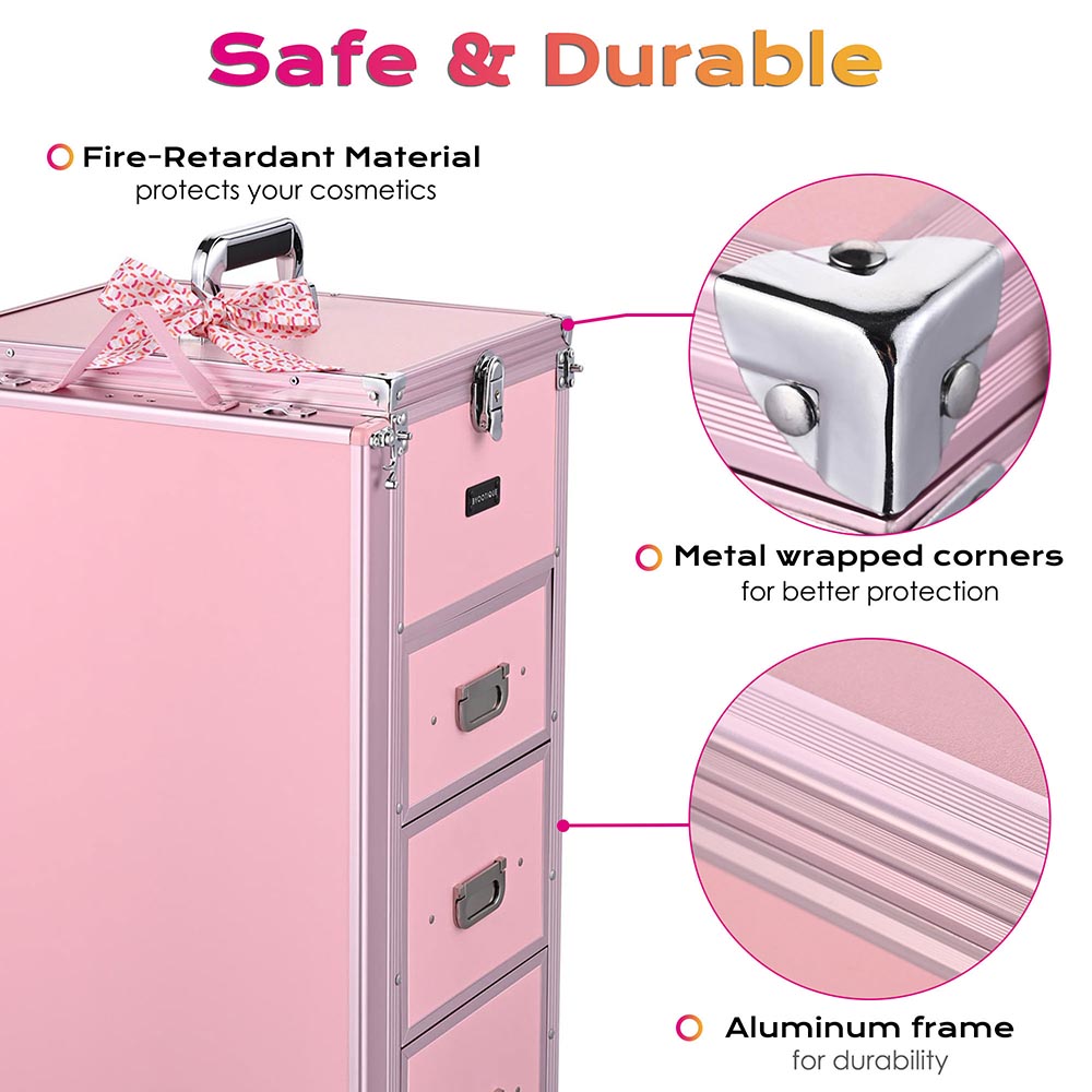 Yescom Makeup Artist Nail Tech Travel Case Workstation (Lefty & Righty) Pink Image