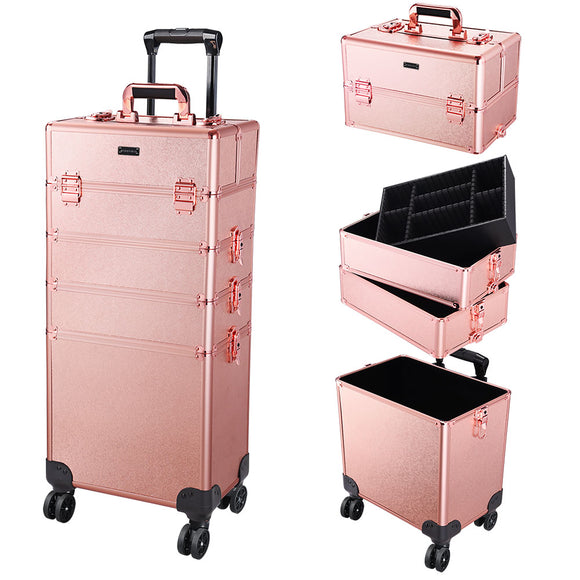 Yescom 4 in 1 Rolling Makeup Case Pink Champagne Image