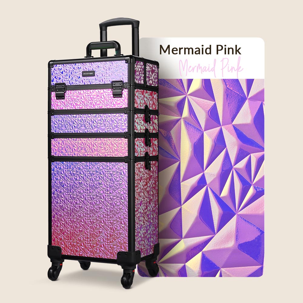 Yescom 4 in 1 Rolling Makeup Case Aluminum Keylock, Mermaid Pink Image