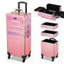 Yescom 4 in 1 Rolling Makeup Case Aluminum Keylock, Softening Pink Image