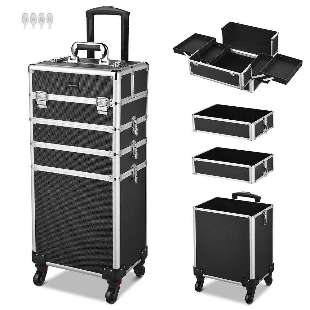 Yescom 4 in 1 Rolling Makeup Case Aluminum Keylock, Black Image