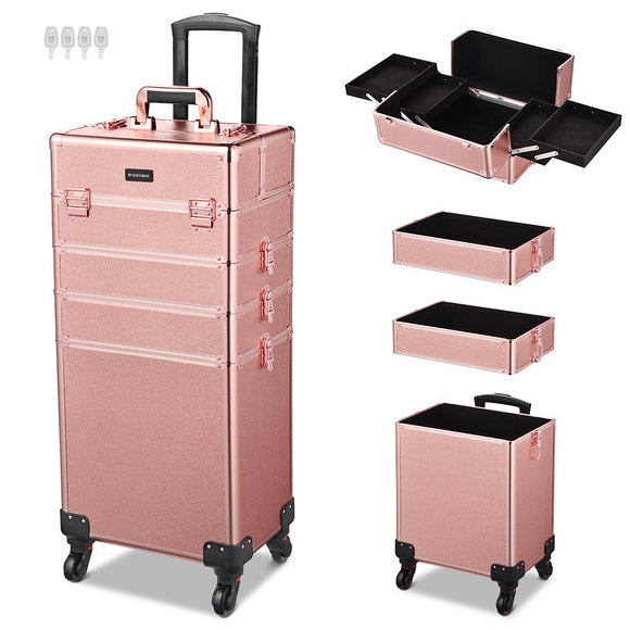 Yescom 4in1 Rolling Makeup Case Rose Gold Image