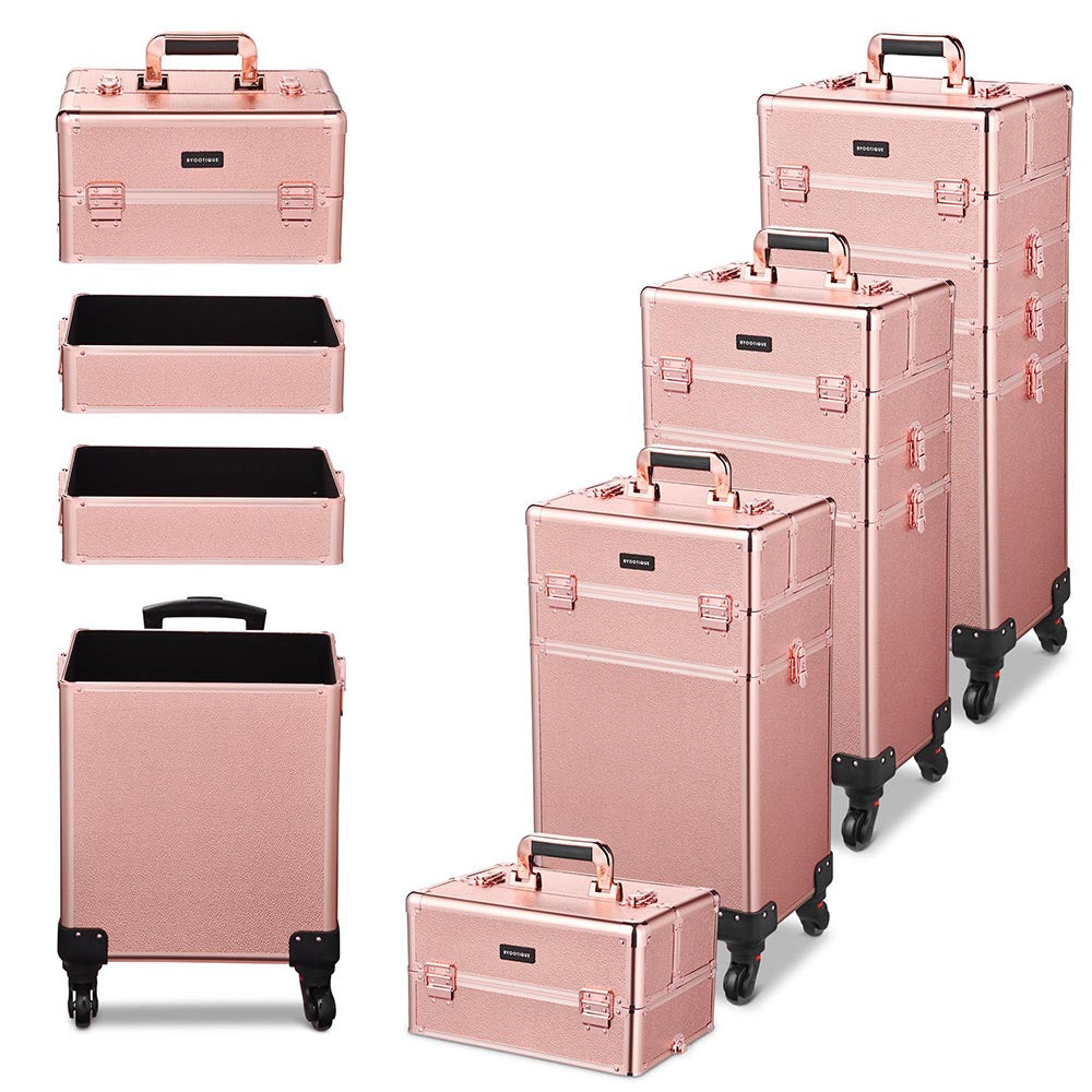 Yescom 4in1 Rolling Makeup Case Rose Gold Image