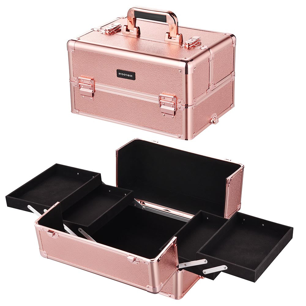 Yescom 4in1 Rolling Makeup Case Rose Gold Image