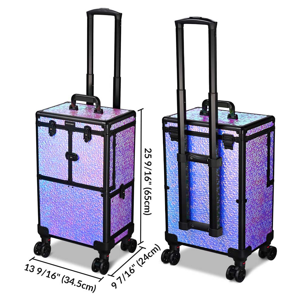 Yescom Rolling Makeup Case Lockable 4-Wheel Mermaid Purple Image