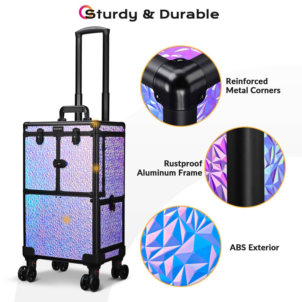 Yescom Rolling Makeup Case Lockable 4-Wheel Mermaid Purple Image