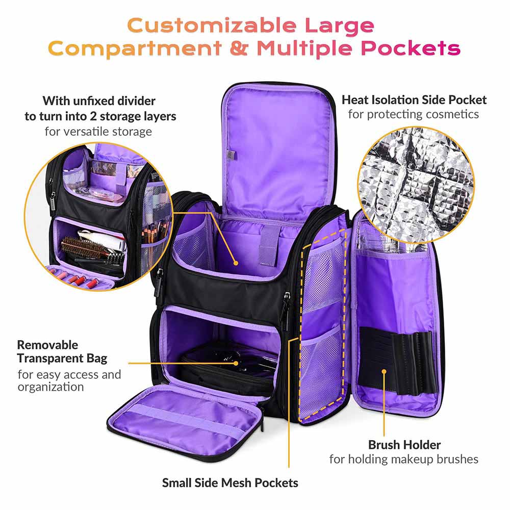 Yescom Pro Artist Makeup Barber Bag Backpack Travel Purple Image