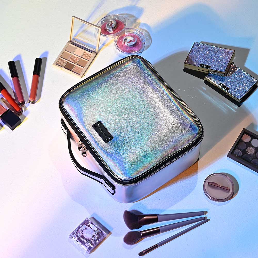 Yescom Iridescent Makeup Vanity Case with Mirror & Brush Holder Image