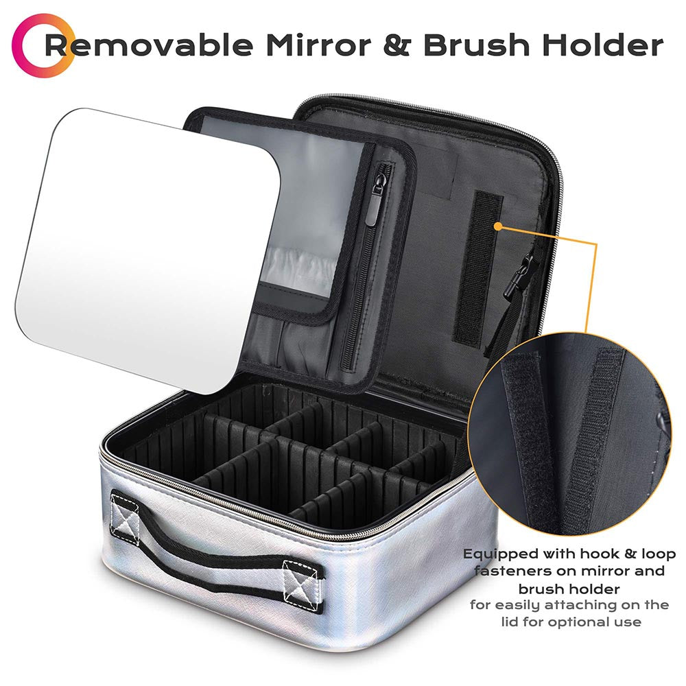 Yescom Iridescent Makeup Vanity Case with Mirror & Brush Holder Image