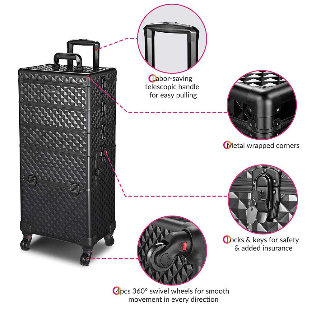 Yescom 4 in 1 Rolling Makeup Case with Lock Nail Polish Slots Image