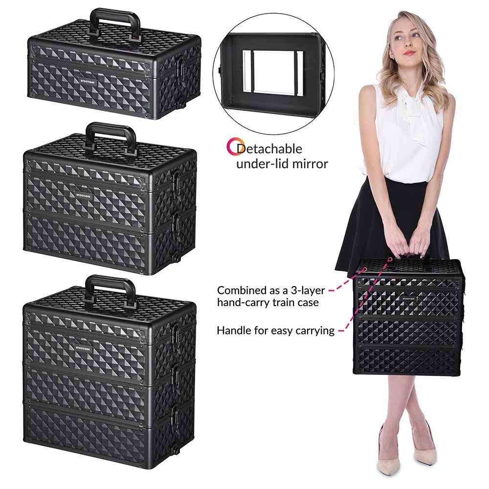 Yescom 4 in 1 Rolling Makeup Case with Lock Nail Polish Slots Image