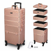 Yescom 4 in 1 Rolling Makeup Case with Lock Nail Polish Slots, Rose Image