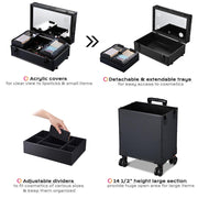 Yescom 4in1 Rolling Artist Makeup Case Touch Light Mirror Image